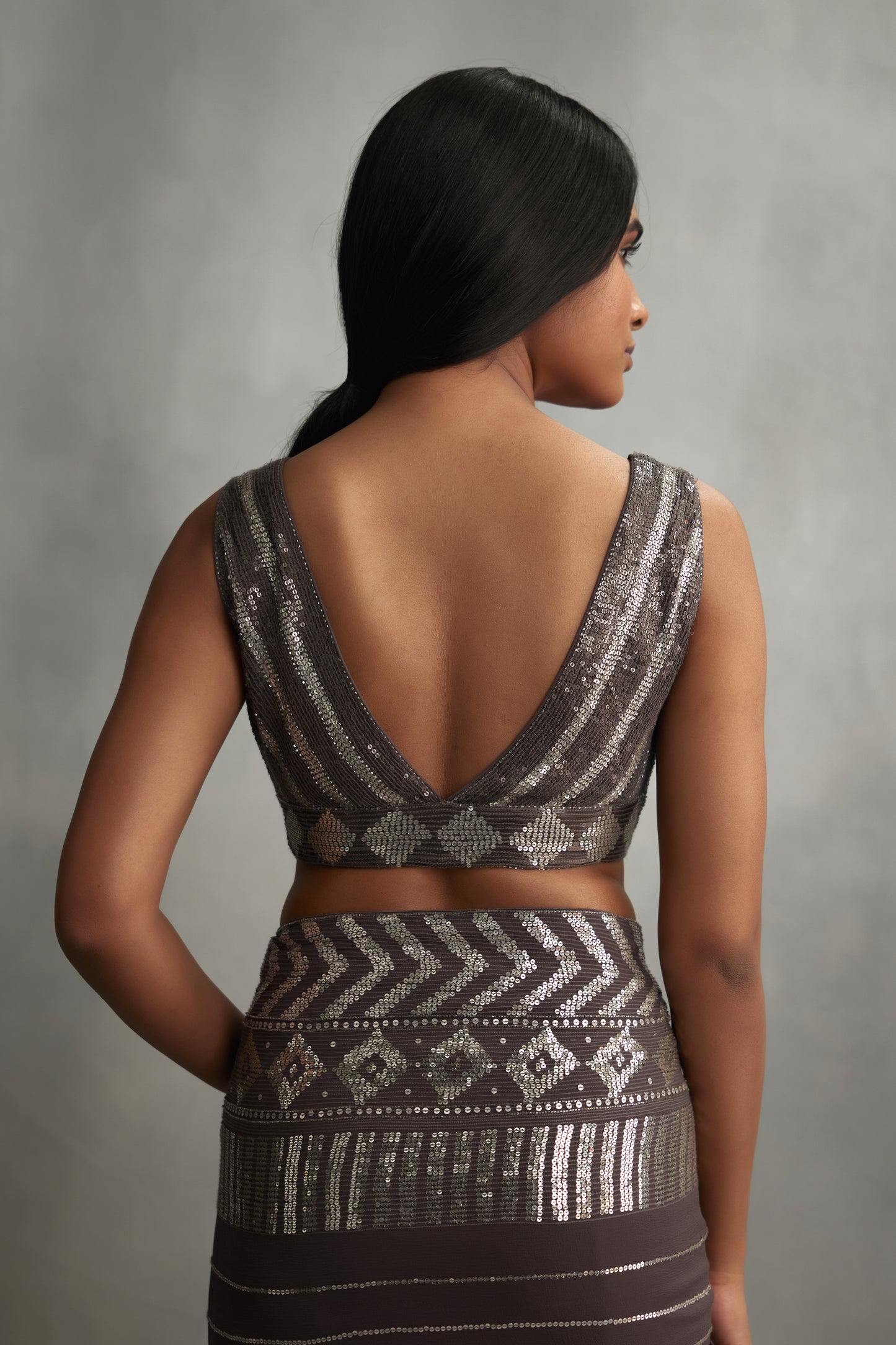 Sari Set in Diamond Design in Small Sequin Embroidery