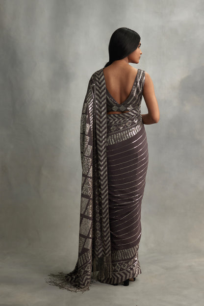 Sari Set in Diamond Design in Small Sequin Embroidery
