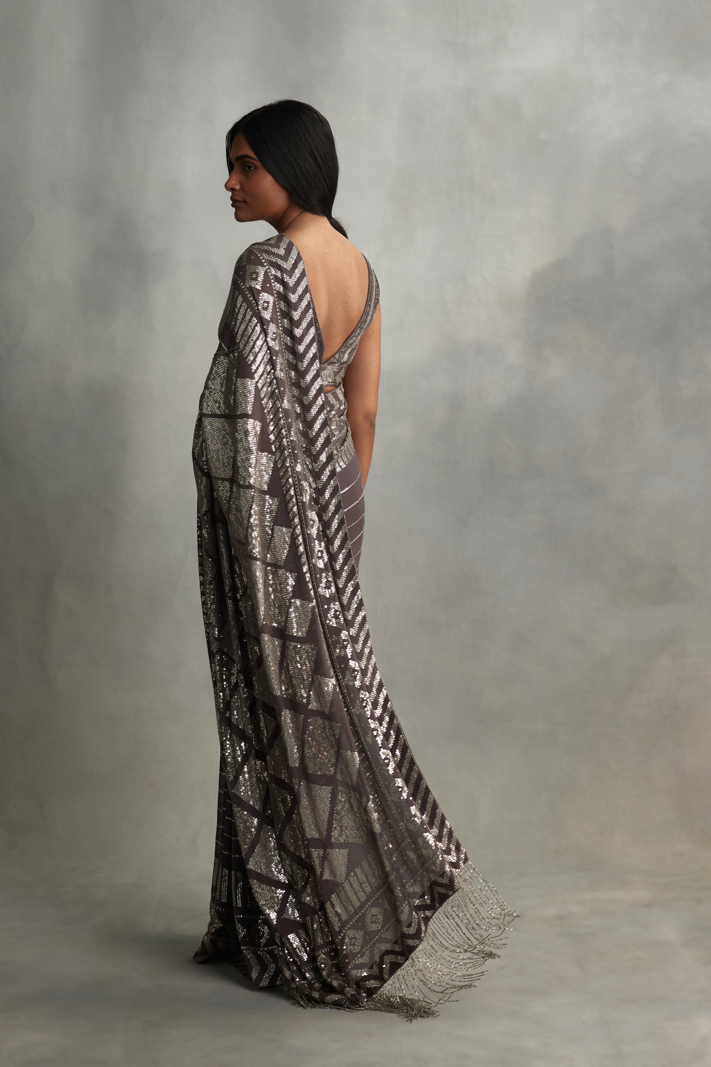 Sari Set in Diamond Design in Small Sequin Embroidery