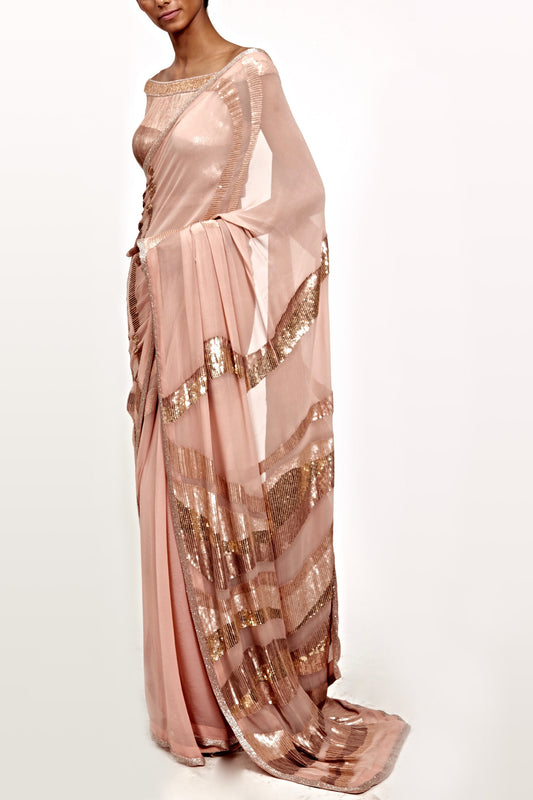 Sari Set with Striped Sequin Pattern