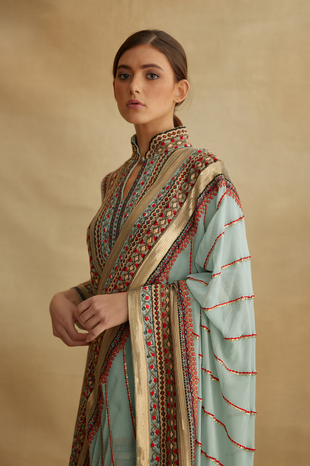 Gharara Set in Tribal Thread and Sequin Embroidery