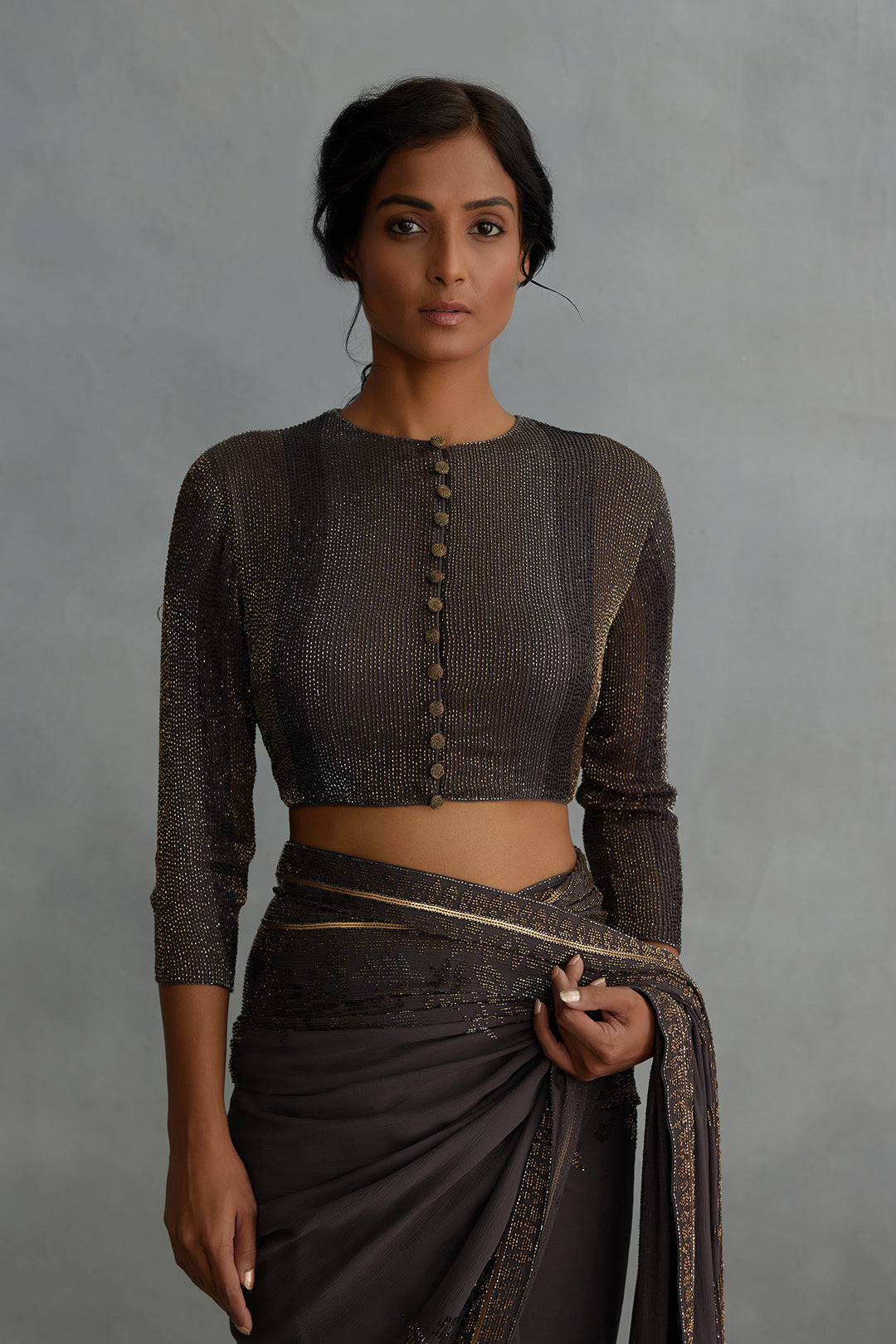 Sari Set with Spiral Beadwork and Sequin Embroidery