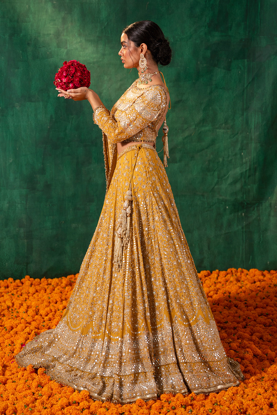 Lehenga Set in Thread & Mirror Embroidery