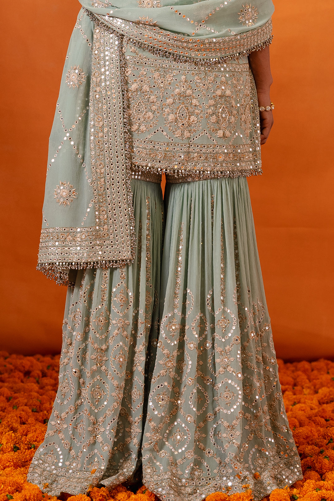 Gharara Set in Thread & Mirror Embroidery