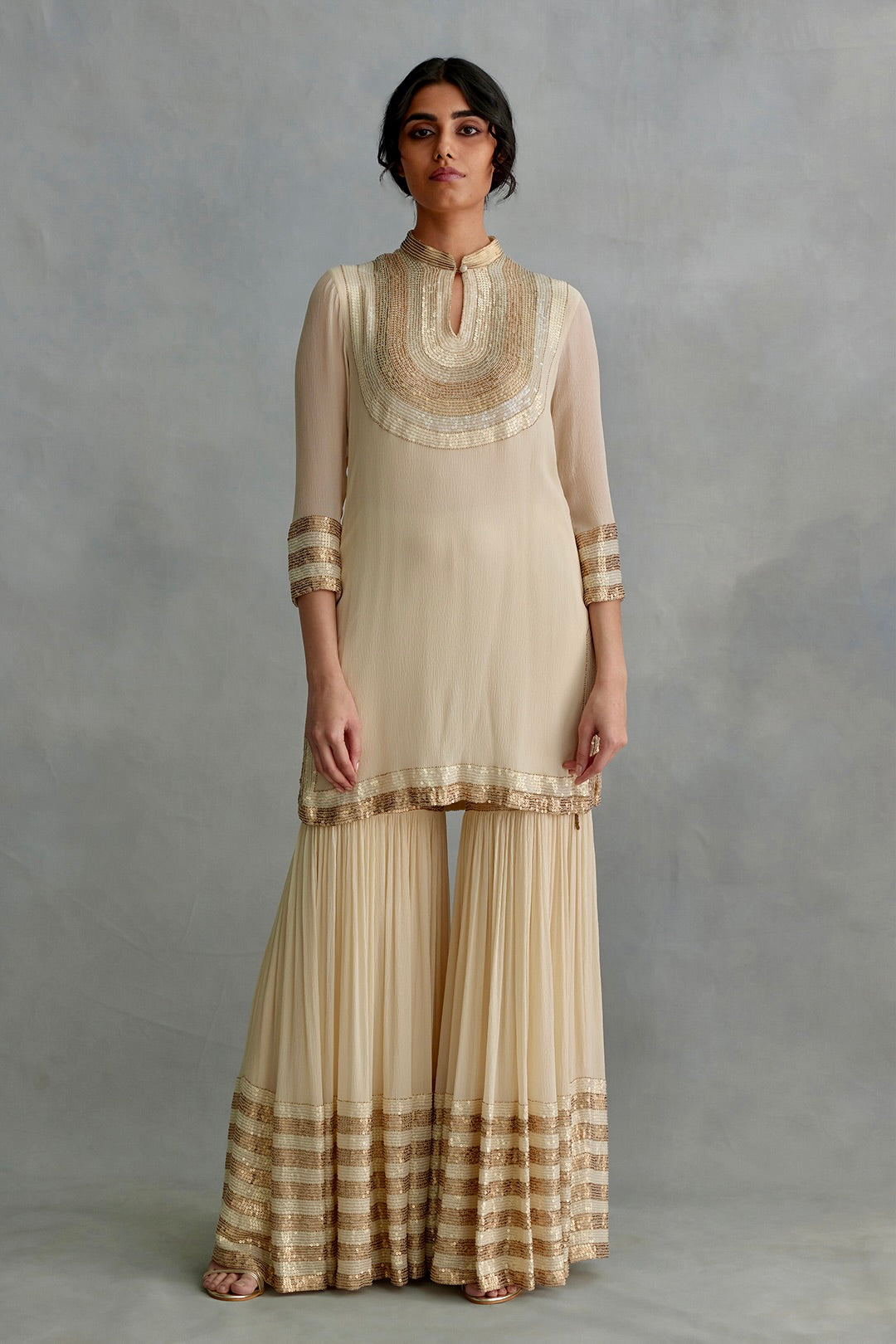 Gharara Set In Stripe and Sheeting Sequin