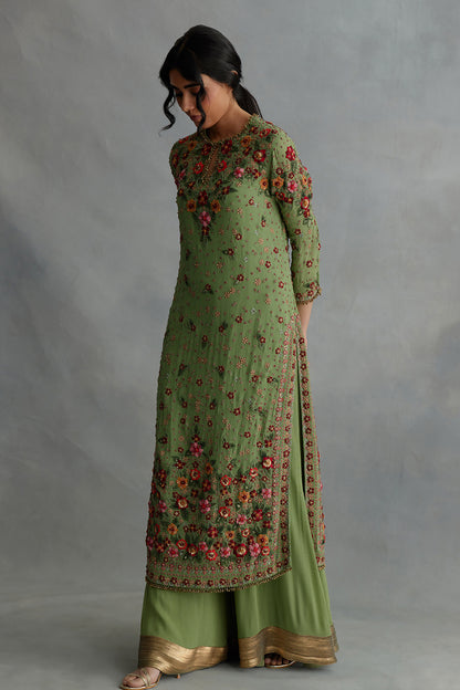 Kurta Set in Floral Multi Thread Embroidery