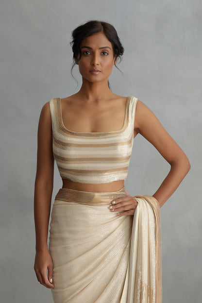 Sari Set in Colour Block  Sequin Embroidery
