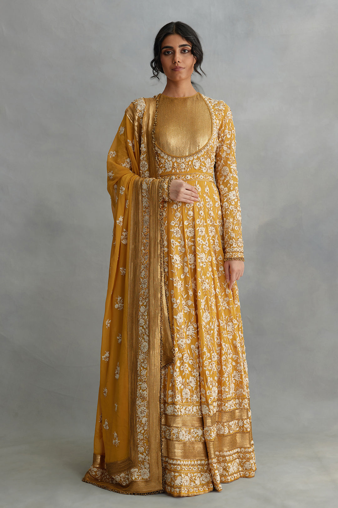 Anarkali Set in old world ivory thread and sequin embroidery