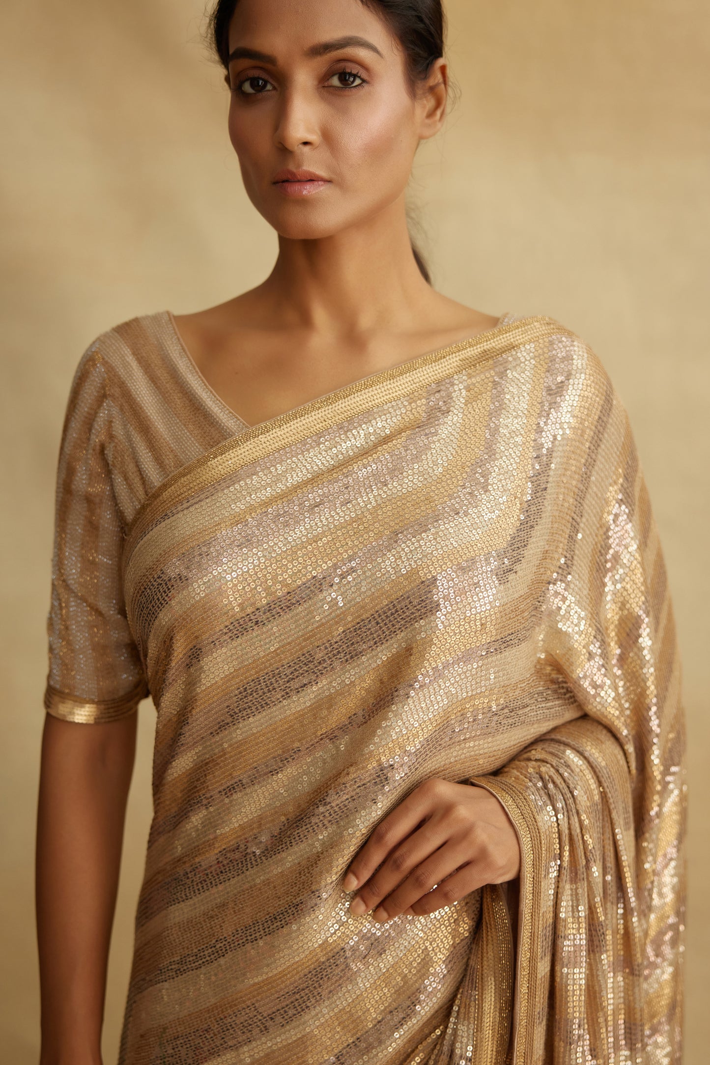Sari Set in Tiny Sequin in an Illusion Design
