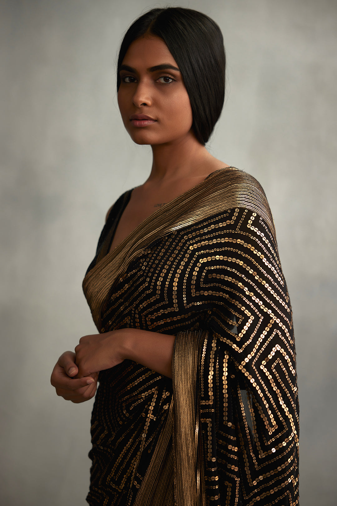 Sari Set with Gold Sequin Embroidery