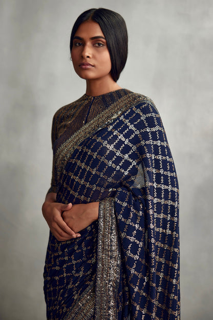 Sari Set in Floral and Geometric pattern in sequin embroidery