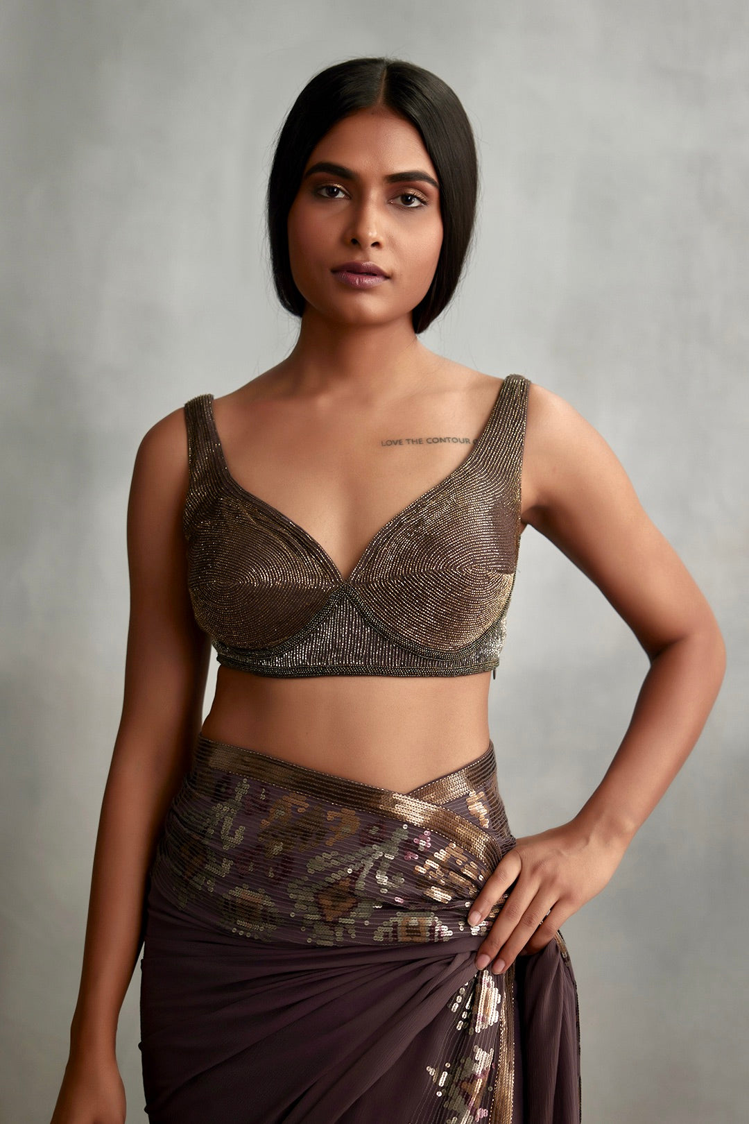 Sari Set in Ikkat pattern sequin embroidery
