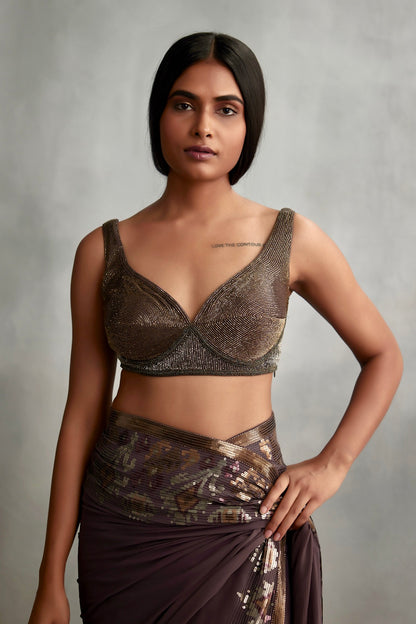 Sari Set in Ikkat pattern sequin embroidery