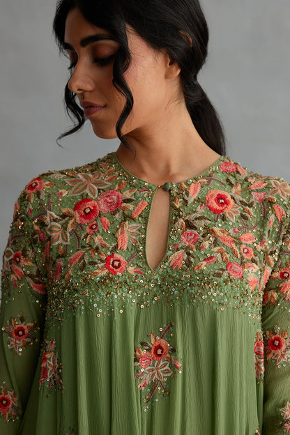 Anarkali Set with Floral Thread Embroidery