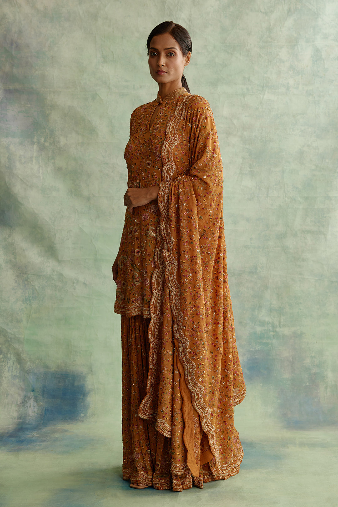 Gharara Set with Floral Thread Embroidery