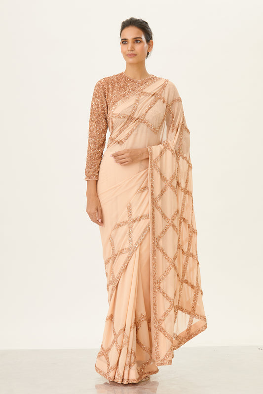 Sari Set with Diamond design sequins embroidery.