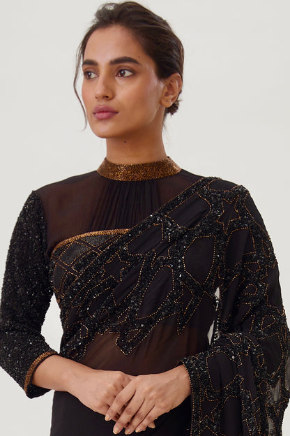 Sari Set with Sequin Design in Star Pattern
