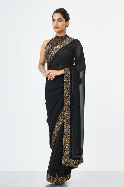 Sari Set with Gold and Tonal  Double Border in Sequin Embroidery