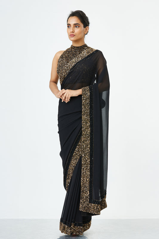 Sari Set with Gold and Tonal  Double Border in Sequin Embroidery
