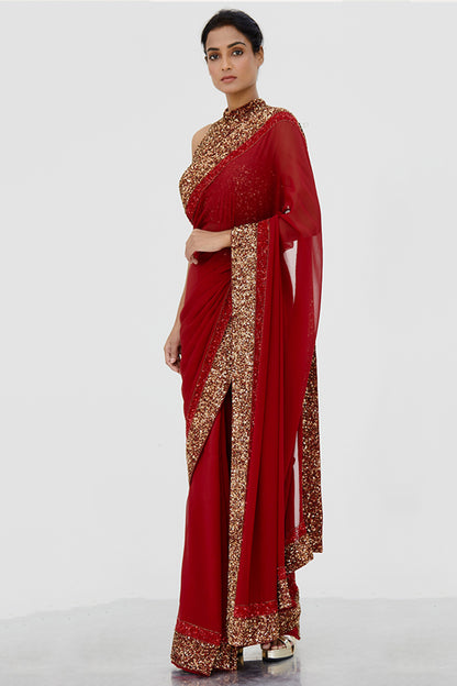 Sari Set with Gold and Tonal  Double Border in Sequin Embroidery