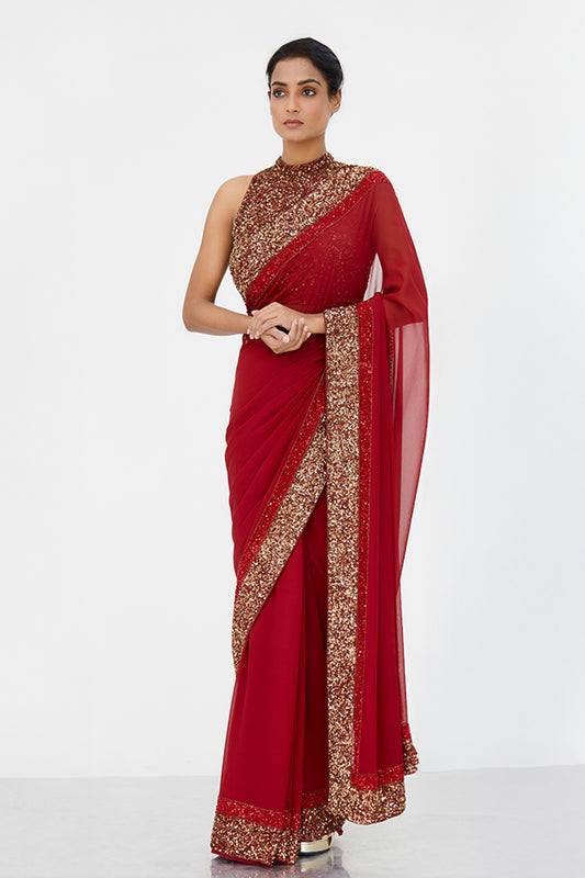 Sari Set with Gold and Tonal  Double Border in Sequin Embroidery