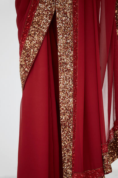 Sari Set with Gold and Tonal  Double Border in Sequin Embroidery