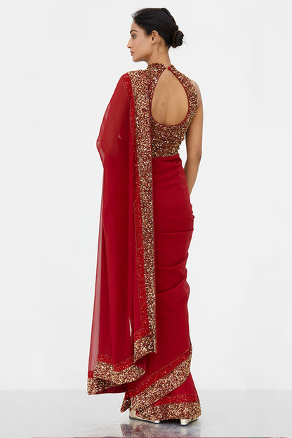 Sari Set with Gold and Tonal  Double Border in Sequin Embroidery