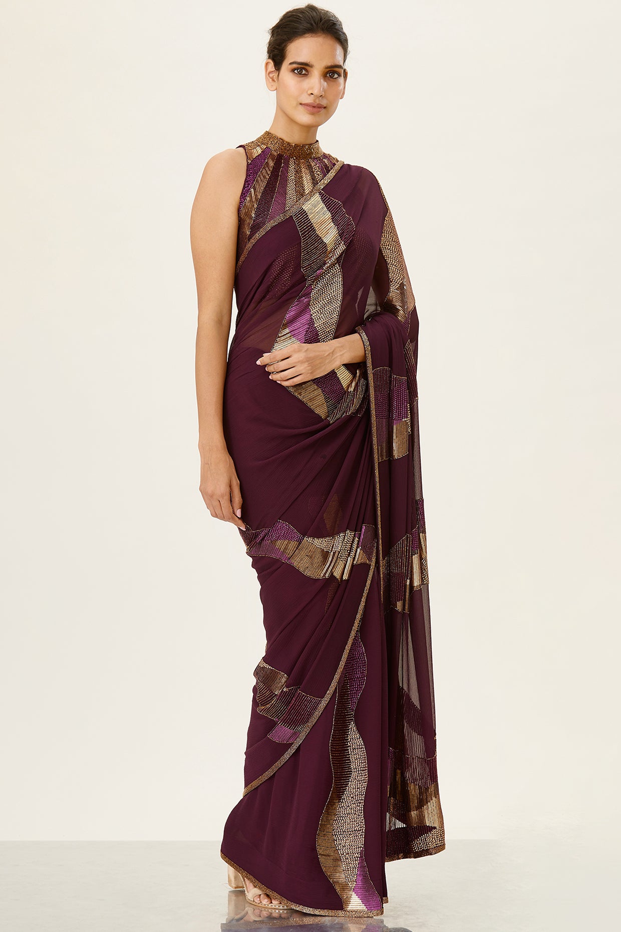 Sari Set in a Landscape Design Sequin Embroidery