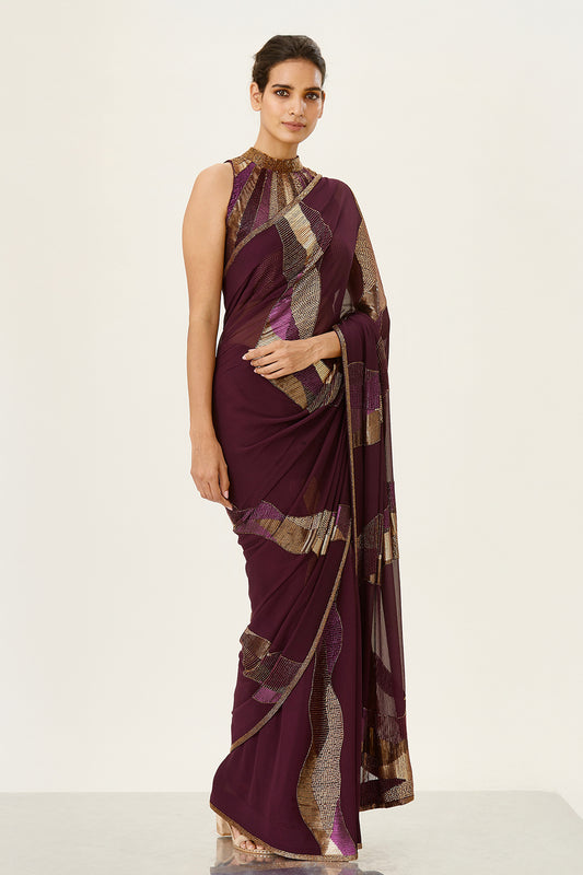 Sari Set in a Landscape Design Sequin Embroidery