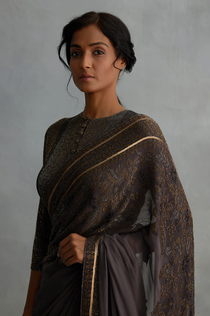 Sari Set with Spiral Beadwork and Sequin Embroidery