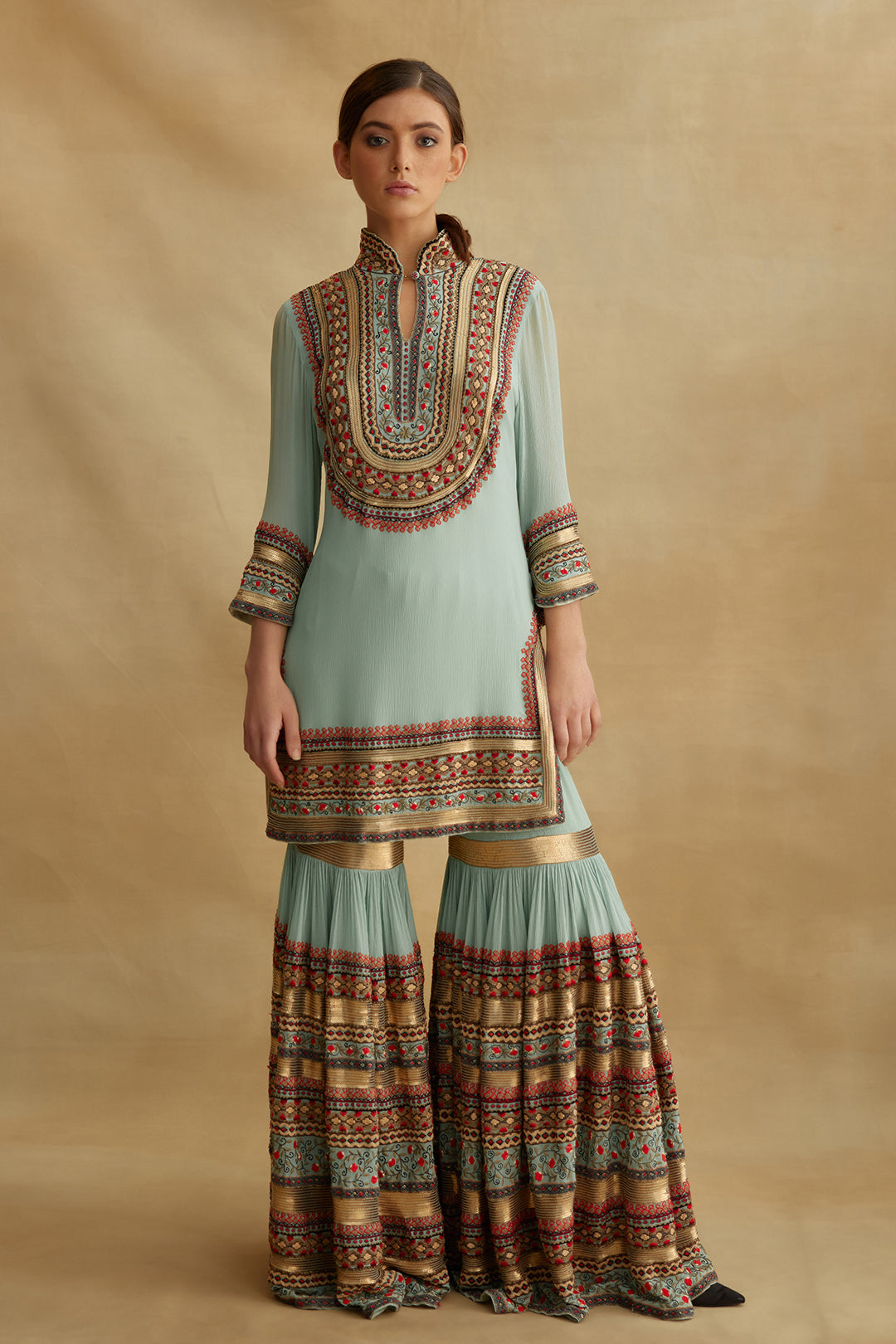Gharara Set in Tribal Thread and Sequin Embroidery
