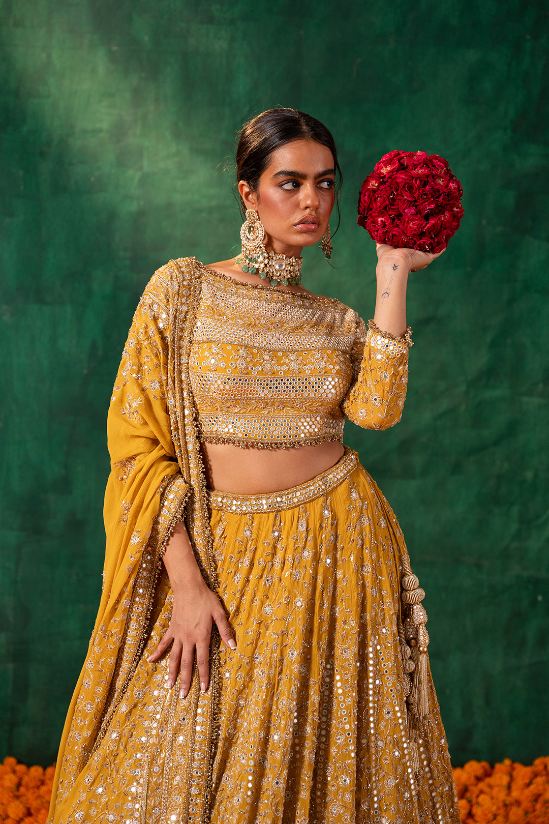 Lehenga Set in Thread & Mirror Embroidery