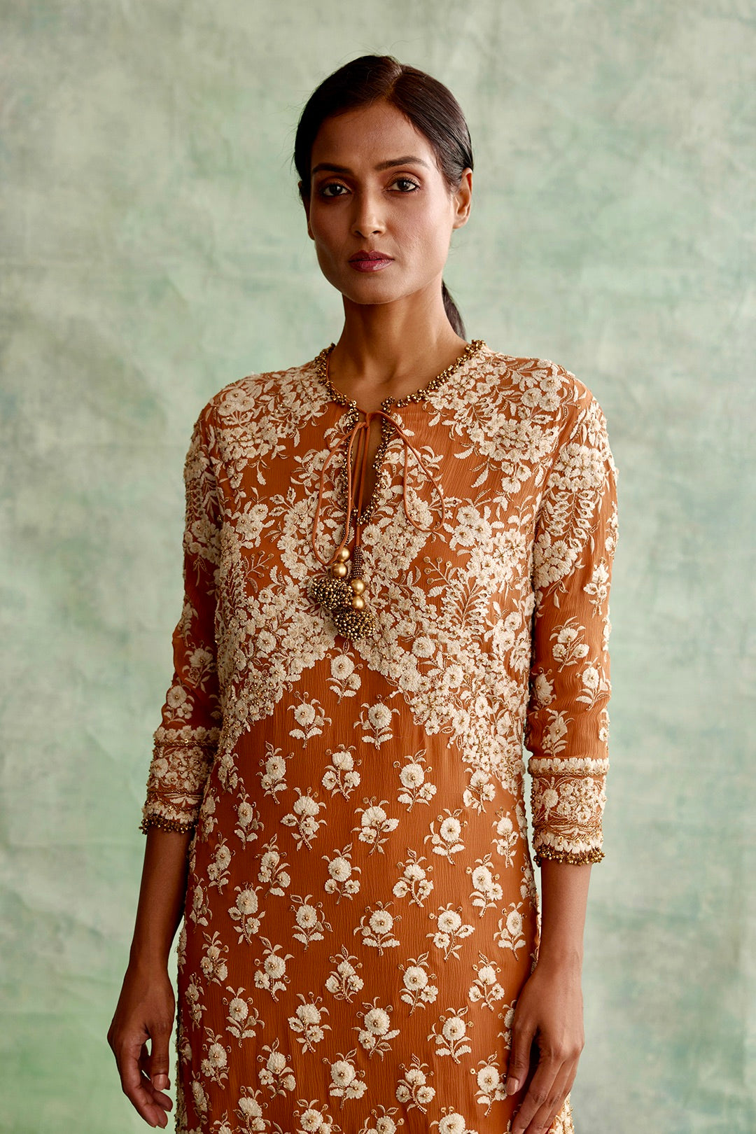 Gharara Set in Old world Ivory Thread and Sequin Embroidery