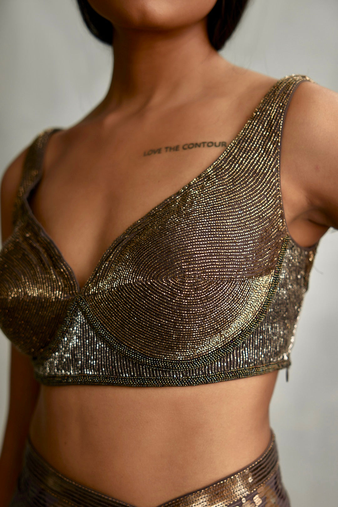Sari Set in Ikkat pattern sequin embroidery