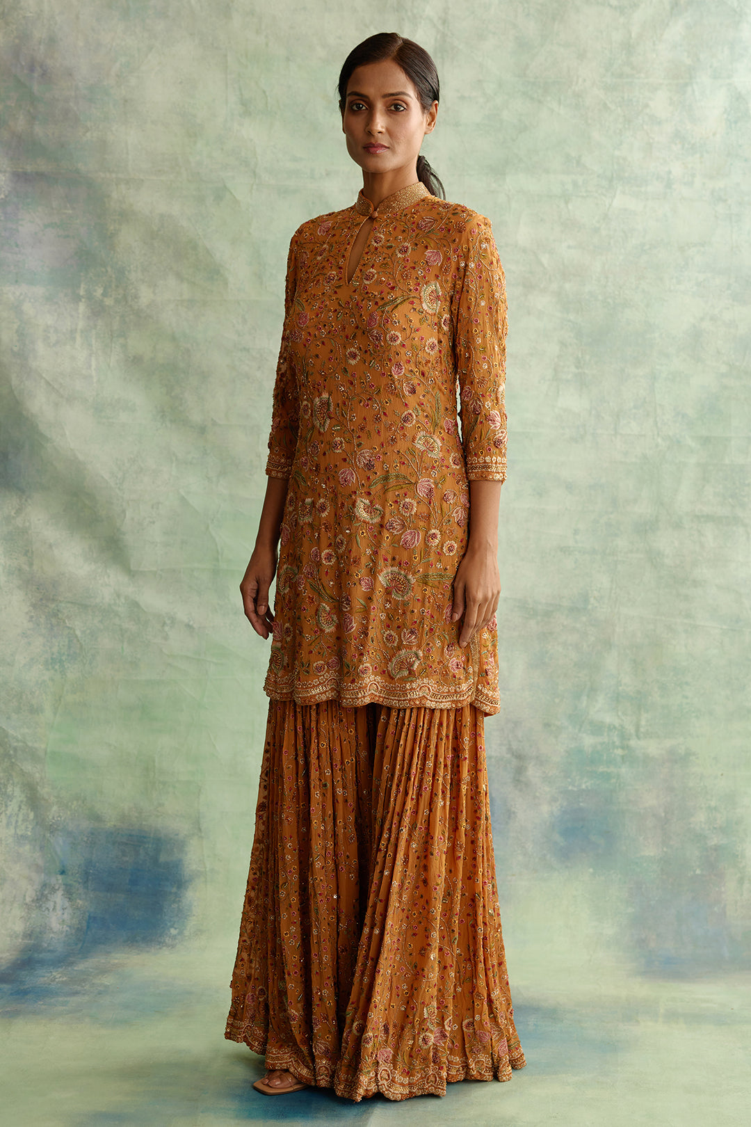 Gharara Set with Floral Thread Embroidery