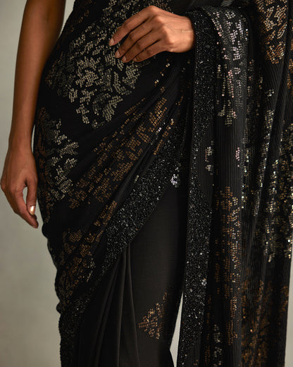 Sari Set in Big Motif Metallic Sequin Embroidery