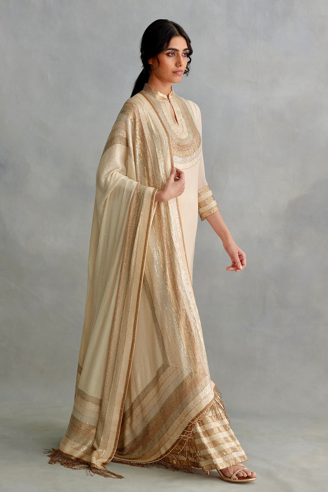 Gharara Set In Stripe and Sheeting Sequin