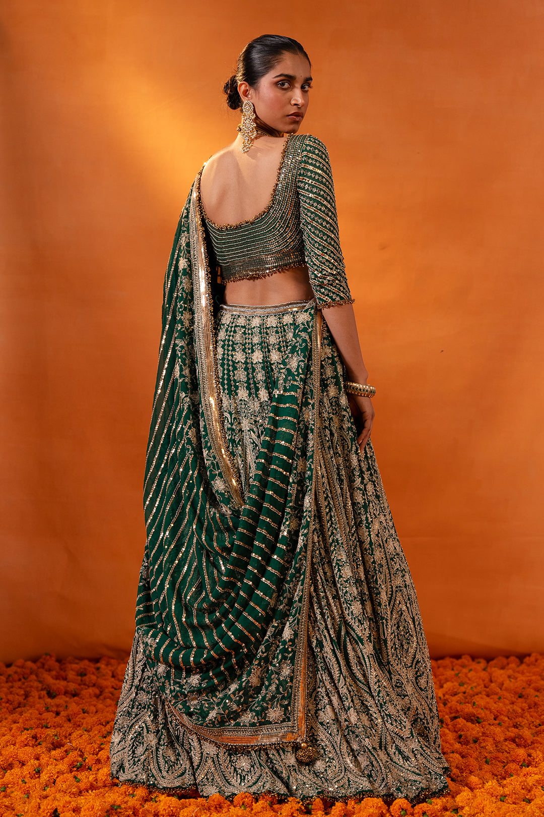 Lehenga Set in Ivory Thread and Sequin Embroidery