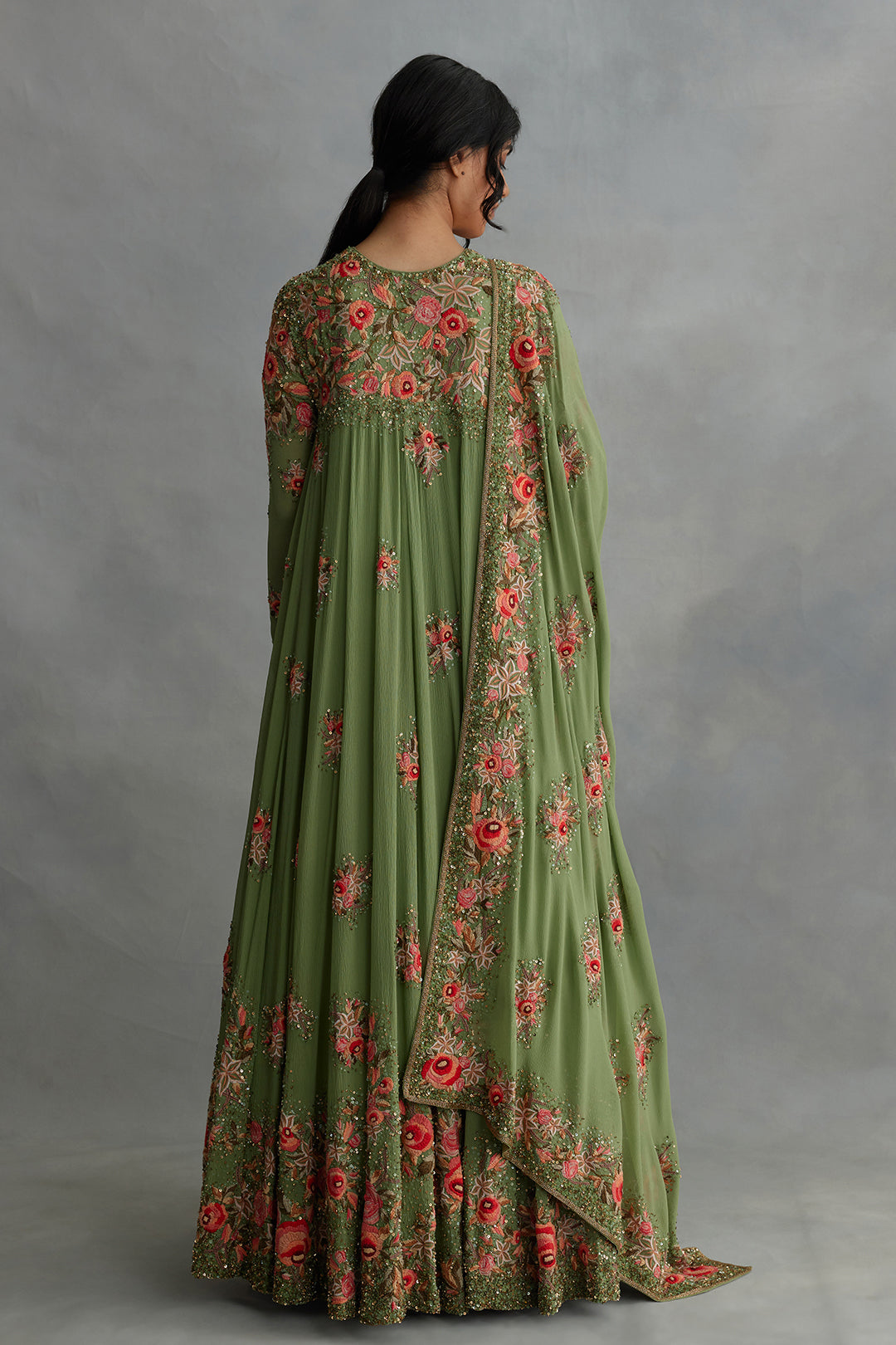 Anarkali Set with Floral Thread Embroidery