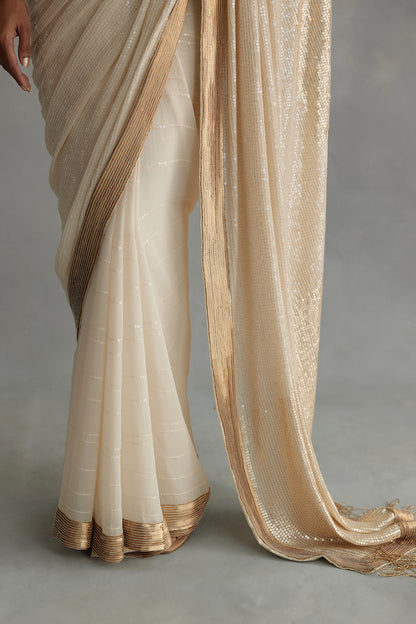 Sari Set in Colour Block  Sequin Embroidery