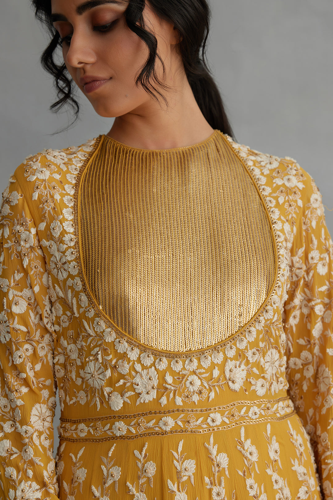 Anarkali Set in old world ivory thread and sequin embroidery