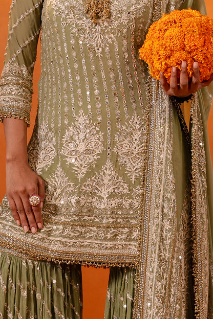 Gharara Set in Mirror and Thread embroidery
