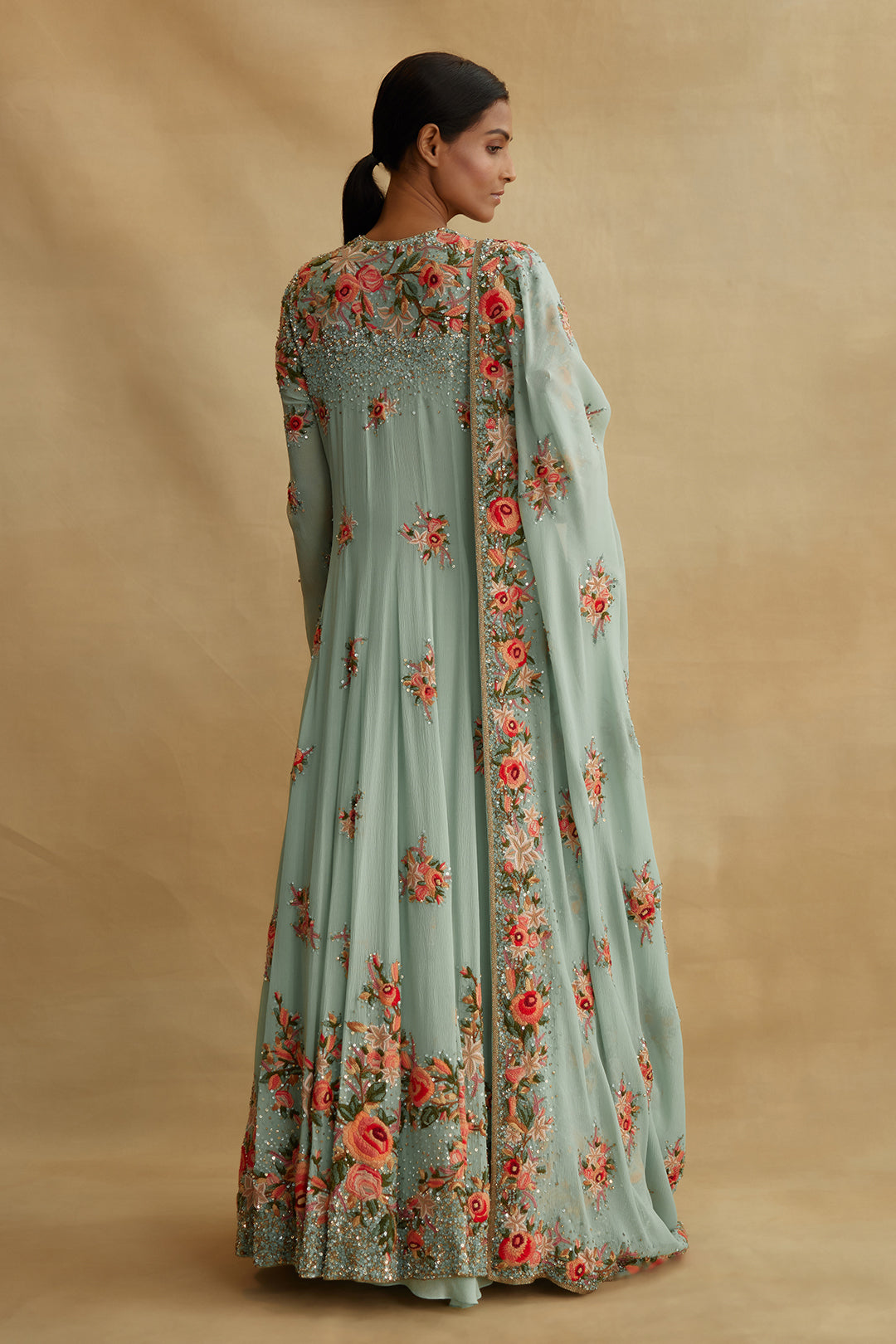 Anarkali Set with Floral Thread Embroidery