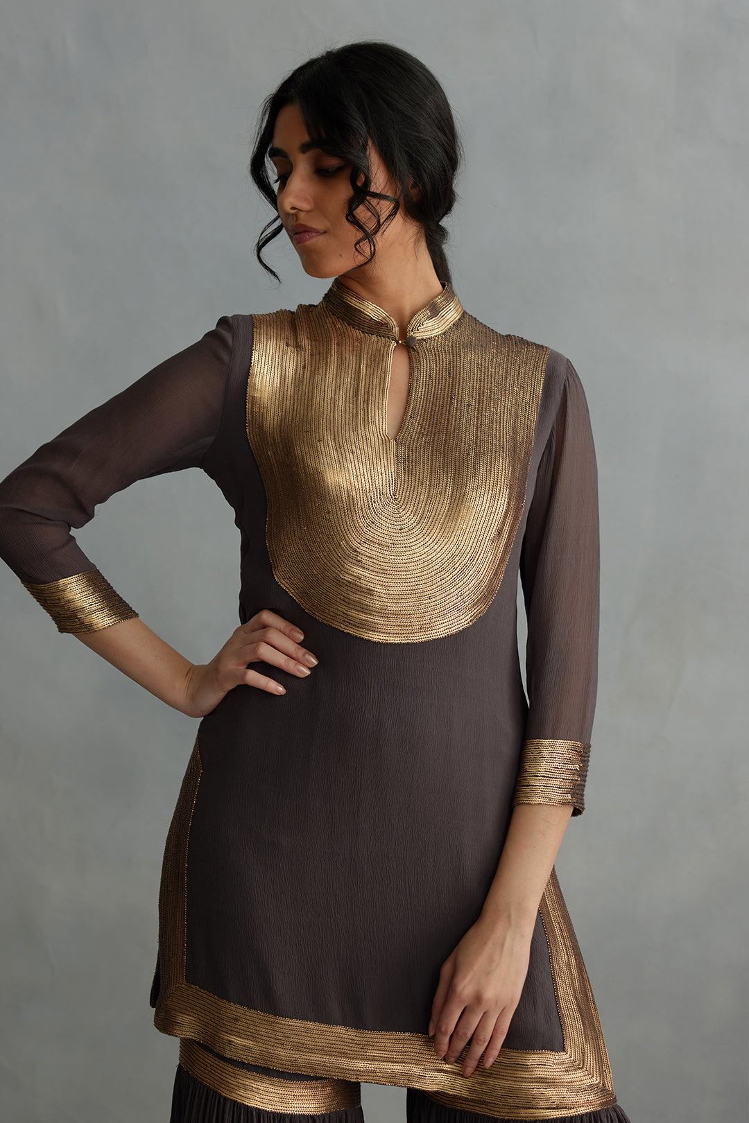 Gharara Set in gold sequin embroidery