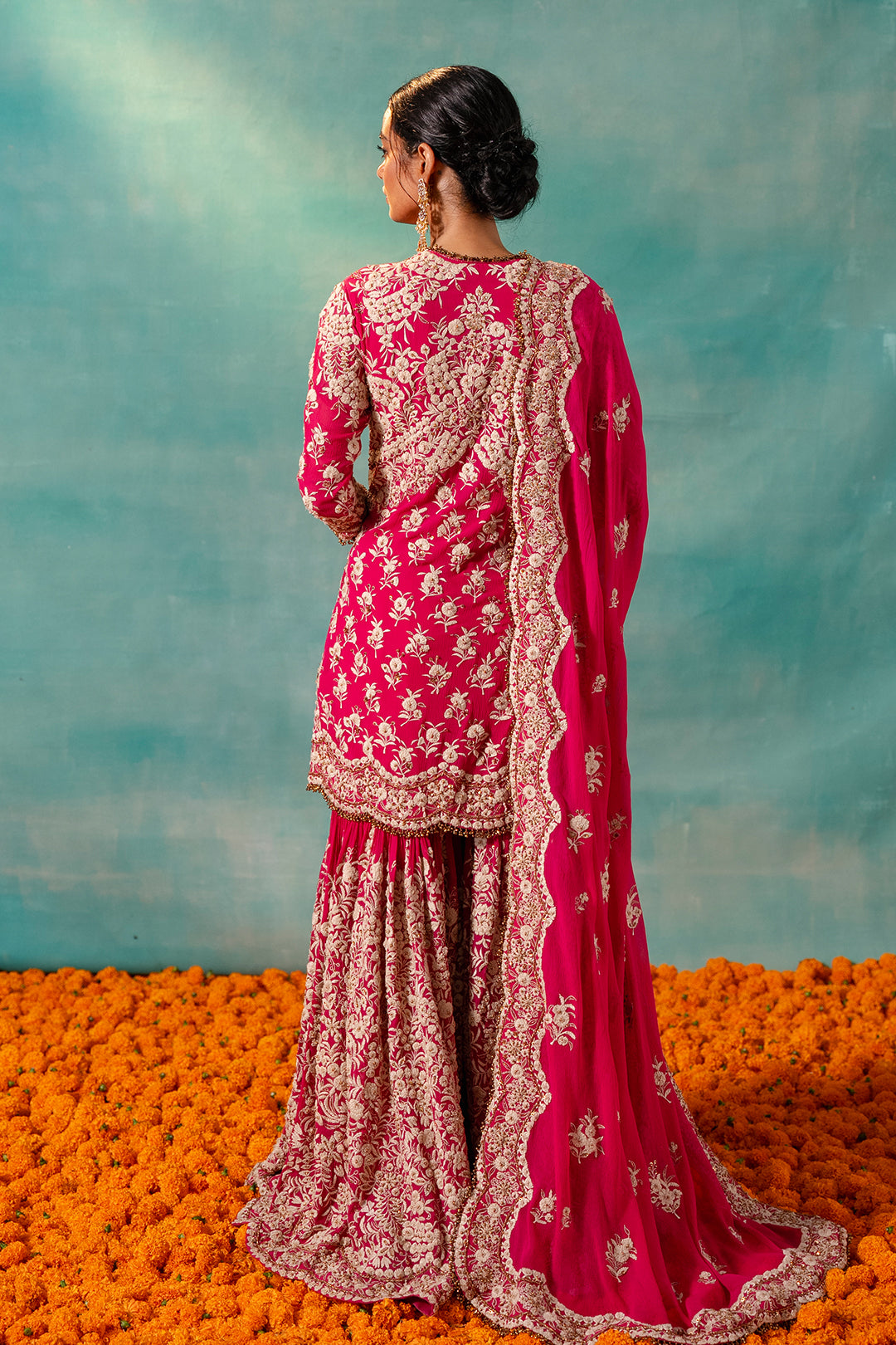 Gharara Set in Old world Ivory Thread and Sequin Embroidery