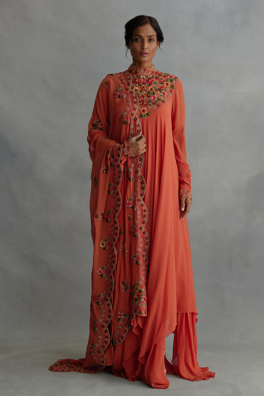 Asymmetric Kurta Set with Multi Thread Embroidery