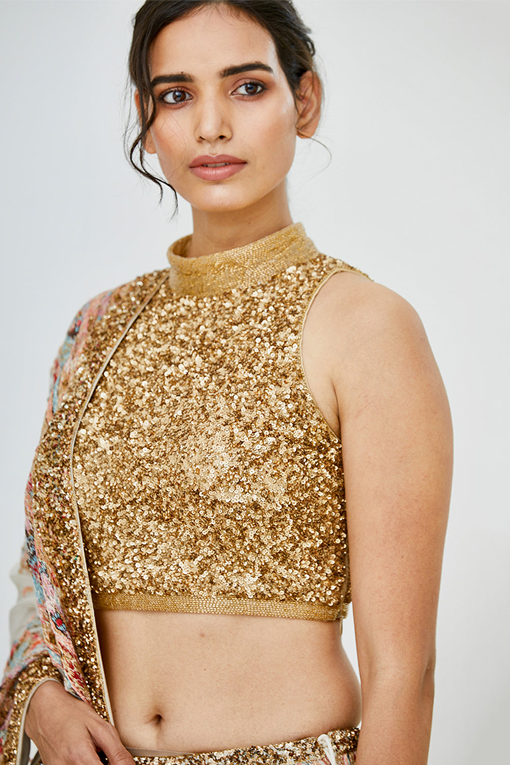 Lehenga Set in Vintage Ikkat Thread Embroidery