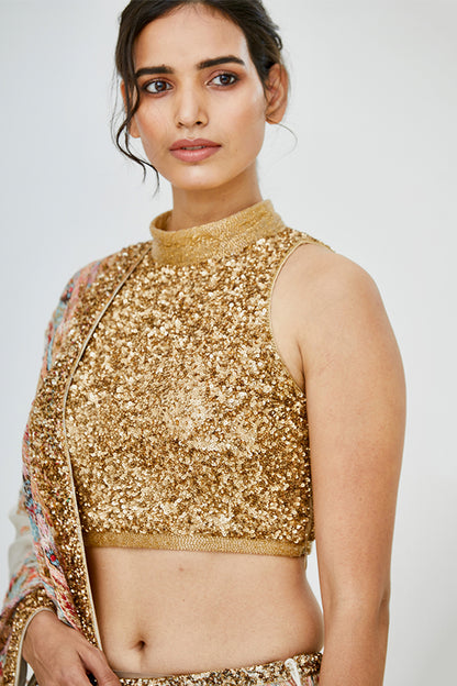 Lehenga Set in Vintage Ikkat Thread Embroidery