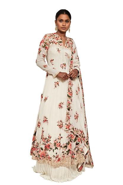 Anarkali Kurta Set in Floral Thread Embroidery