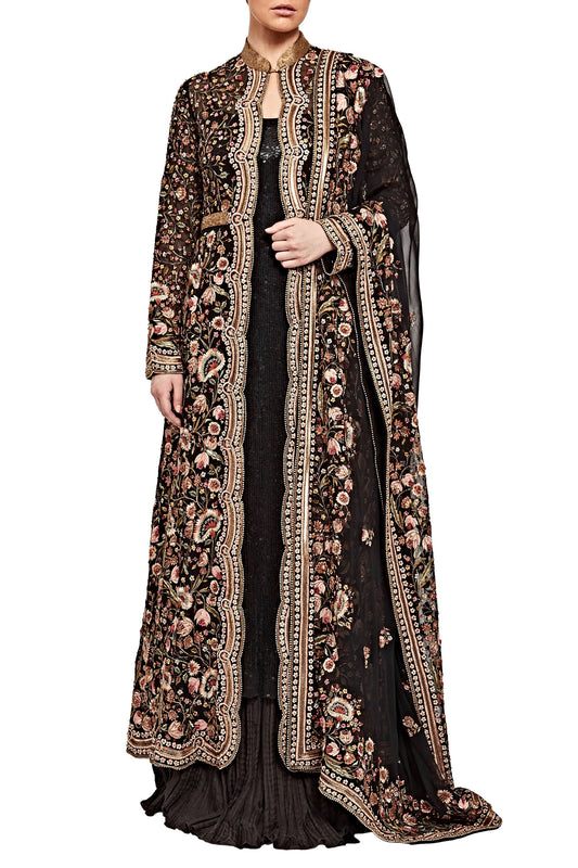 Jacket Set in Intricate Floral Thread Embroidery